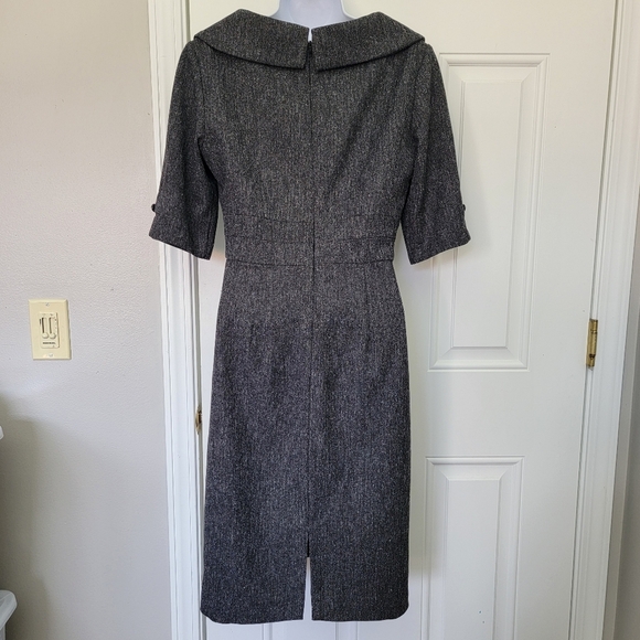 WHBM Gray Tweed Classic Knee Length 3/4 Sleeve Statement Collar Dress Size 6 - Picture 4 of 10